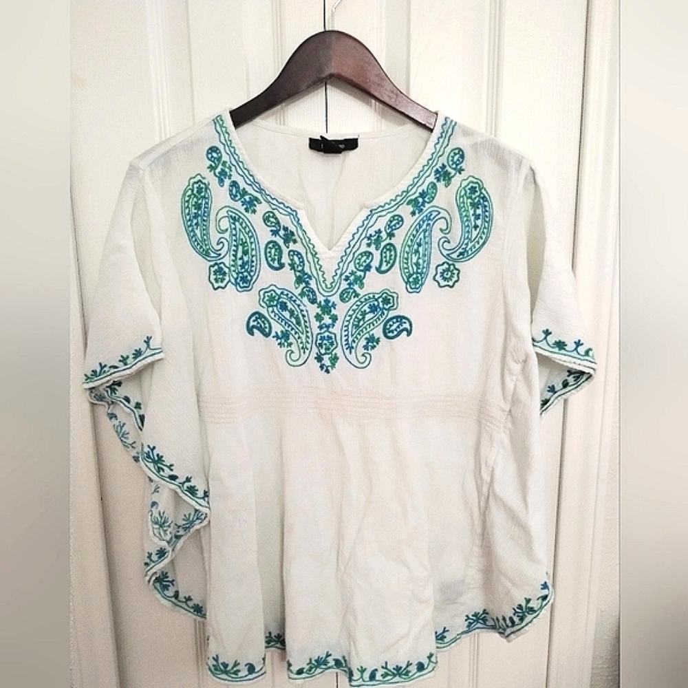 Embroidered Boho Peasant Blouse /Beach Cover Up Dolman Sleeve